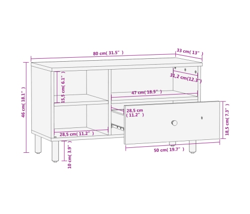 vidaXL Mueble de TV madera maciza de mango negro 80x33x46 cm