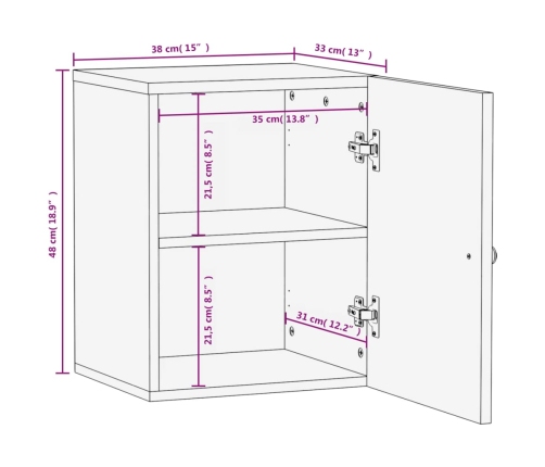 Armario de baño de pared madera maciza mango negro 38x33x48 cm