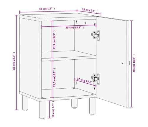 Mueble de baño de madera maciza de mango negro 38x33x58 cm