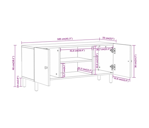 Mueble de TV madera maciza de acacia 105x33x46 cm