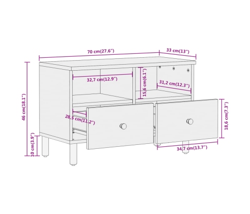 Mueble de TV madera maciza de acacia 70x33x46 cm