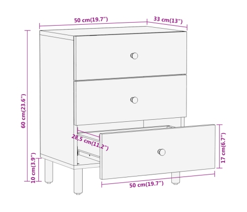 Mesita de noche madera maciza de acacia 50x33x60 cm