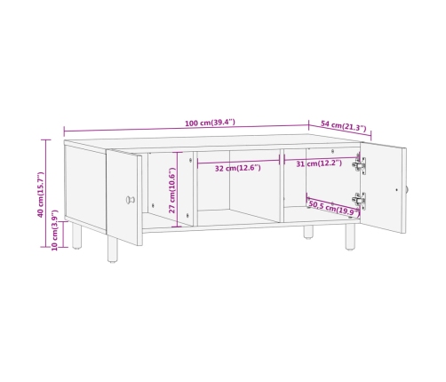 Mesa de centro madera maciza de acacia 100x54x40 cm