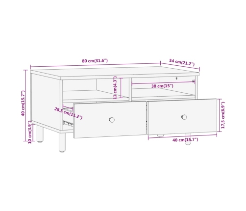 Mesa de centro madera maciza de acacia 80x54x40 cm