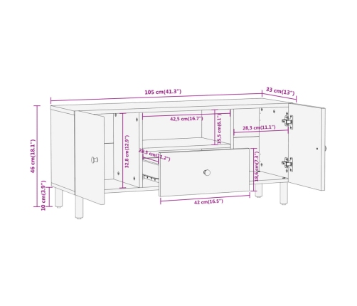 Mueble de TV madera maciza de acacia 105x33x46 cm