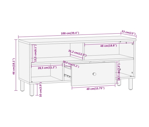 Mueble de TV madera maciza de acacia 100x33x46 cm