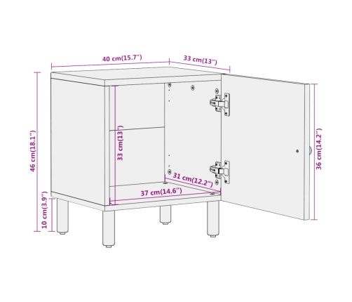 Mesita de noche de madera maciza de mango 40x33x46 cm