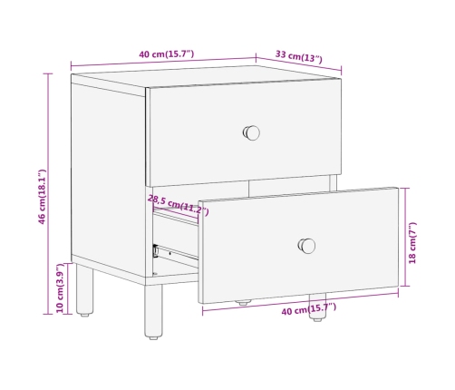 Mesita de noche de madera maciza de mango 40x33x46 cm