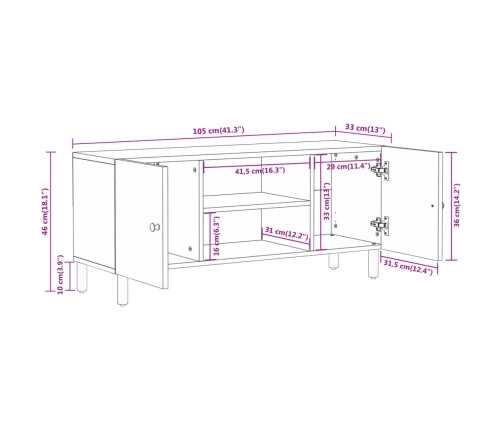 Mueble de TV madera maciza de mango 105x33x46 cm