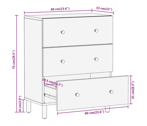 Armario auxiliar madera maciza de mango 60x33x75 cm