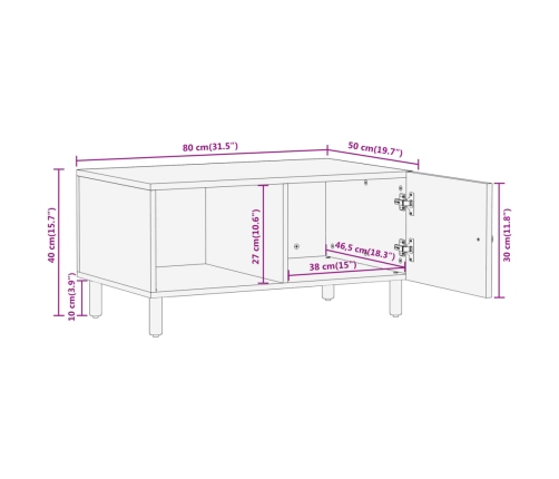 Mesa de centro de madera maciza de mango 80x50x40 cm