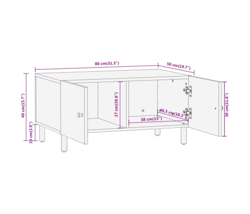 Mesa de centro de madera maciza de mango 80x50x40 cm