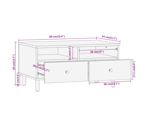 Mesa de centro de madera maciza mango 80x54x40 cm