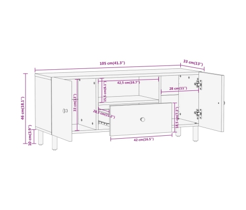 Mueble de TV madera maciza de mango 105x33x46 cm