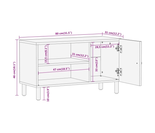 Mueble de TV madera maciza de mango 80x31x46 cm