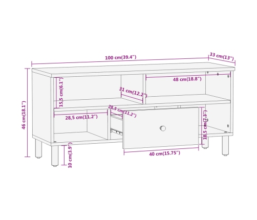 Mueble de TV madera maciza de mango 100x33x46 cm