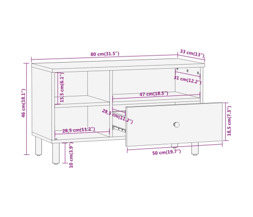 Mueble de TV madera maciza de mango 80x33x46 cm