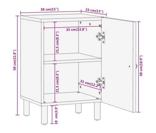 Mueble de baño madera maciza de mango 38x33x58 cm