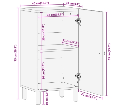 Armario auxiliar madera maciza de mango 40x33x75 cm