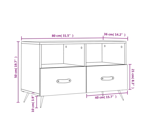 Mueble para TV madera contrachapada negro 80x36x50 cm