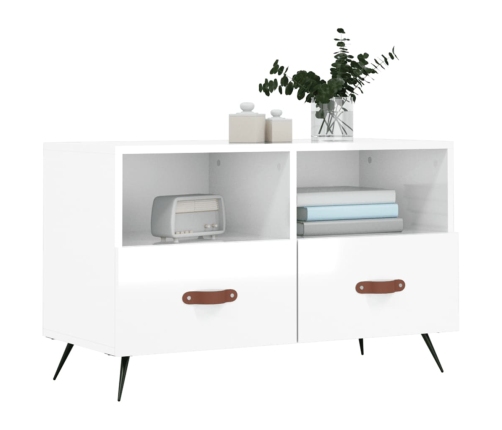 Mueble de TV madera contrachapada blanco brillo 80x36x50 cm