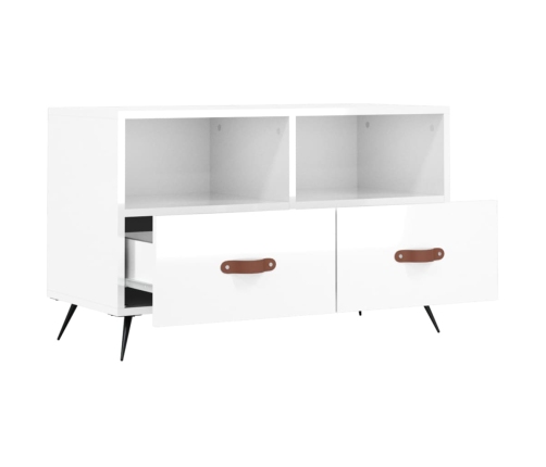 Mueble de TV madera contrachapada blanco brillo 80x36x50 cm