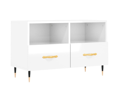 Mueble de TV madera contrachapada blanco brillo 80x36x50 cm