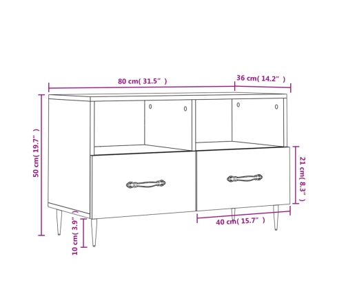 Mueble de TV madera contrachapada blanco brillo 80x36x50 cm