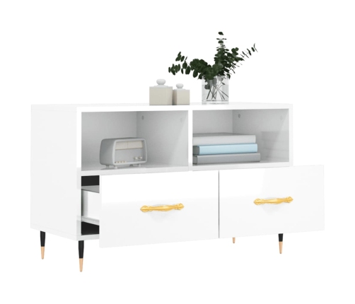 Mueble de TV madera contrachapada blanco brillo 80x36x50 cm