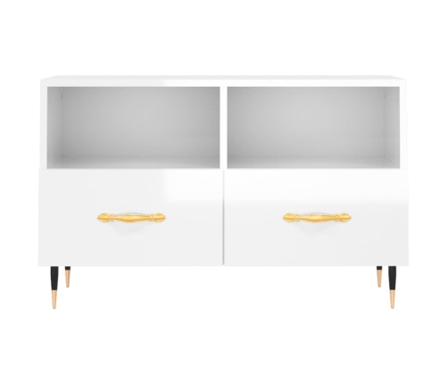 Mueble de TV madera contrachapada blanco brillo 80x36x50 cm