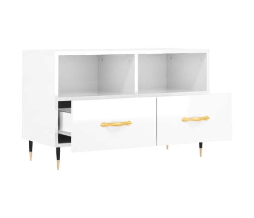 Mueble de TV madera contrachapada blanco brillo 80x36x50 cm