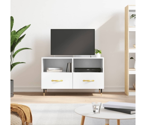 Mueble de TV madera contrachapada blanco brillo 80x36x50 cm