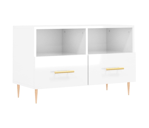 Mueble de TV madera contrachapada blanco brillo 80x36x50 cm