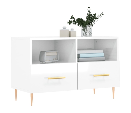 Mueble de TV madera contrachapada blanco brillo 80x36x50 cm