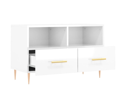 Mueble de TV madera contrachapada blanco brillo 80x36x50 cm