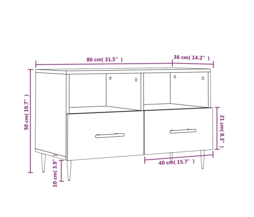 Mueble de TV madera de ingeniería gris Sonoma 80x36x50 cm