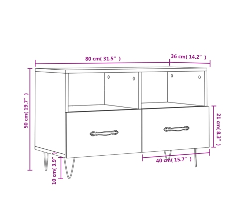 Mueble para TV madera contrachapada negro 80x36x50 cm