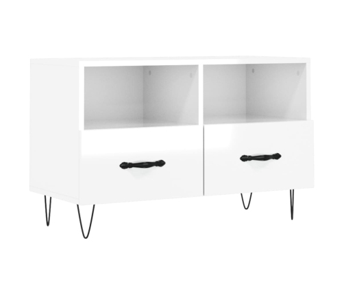 Mueble de TV madera contrachapada blanco brillo 80x36x50 cm