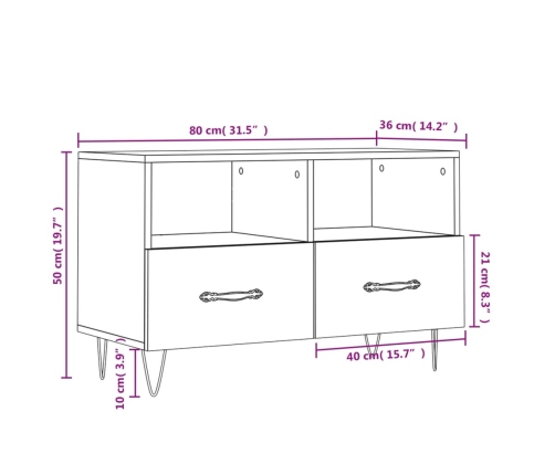 Mueble de TV madera contrachapada blanco brillo 80x36x50 cm