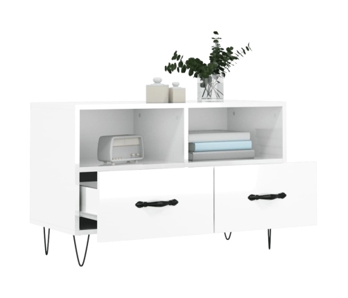 Mueble de TV madera contrachapada blanco brillo 80x36x50 cm