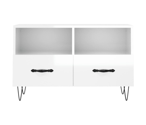 Mueble de TV madera contrachapada blanco brillo 80x36x50 cm