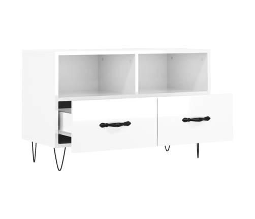 Mueble de TV madera contrachapada blanco brillo 80x36x50 cm