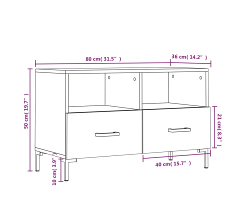 Mueble para TV madera contrachapada negro 80x36x50 cm