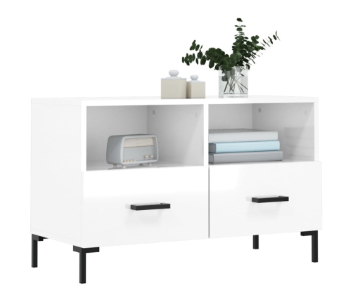 Mueble de TV madera contrachapada blanco brillo 80x36x50 cm