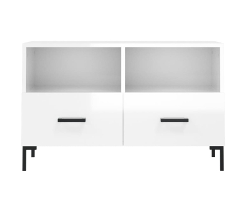 Mueble de TV madera contrachapada blanco brillo 80x36x50 cm