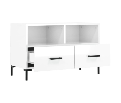 Mueble de TV madera contrachapada blanco brillo 80x36x50 cm