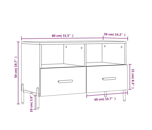 Mueble para TV madera contrachapada blanco 80x36x50 cm