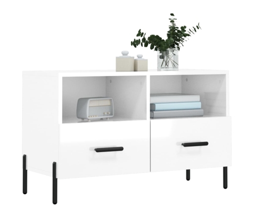 Mueble de TV madera contrachapada blanco brillo 80x36x50 cm