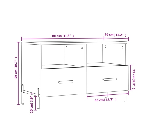 Mueble de TV madera contrachapada blanco brillo 80x36x50 cm