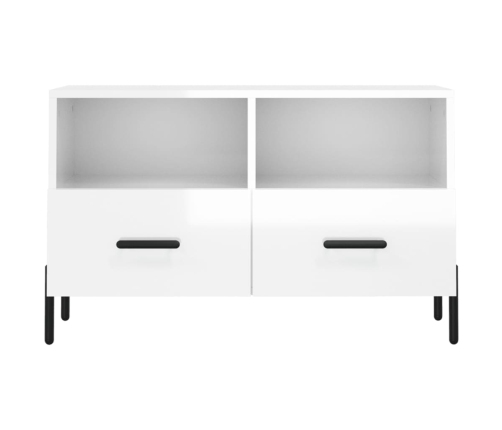 Mueble de TV madera contrachapada blanco brillo 80x36x50 cm